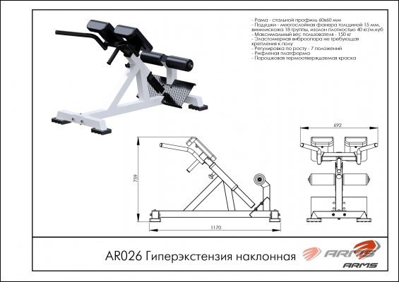 AR026 Гиперэкстензия наклонная фото №2